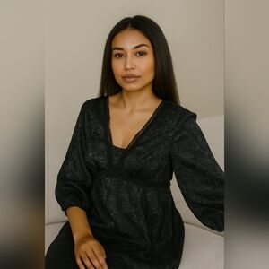 Isabella Bird Vintage Silk Witchy Whimsigoth Fairy Black Floral Midi Dress(#956)